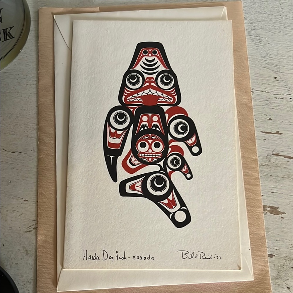 Vintage Bill Reid Haida First Nations Dogfish Design Wall Print  -1972 8” x 5”